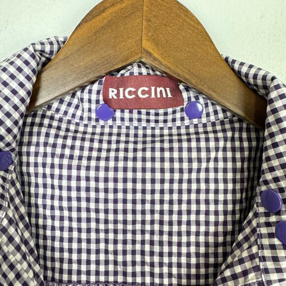 Riccini Purple White Gingham Hooded Snap Front Long Windbreaker Rain Jacket - Picture 9 of 9